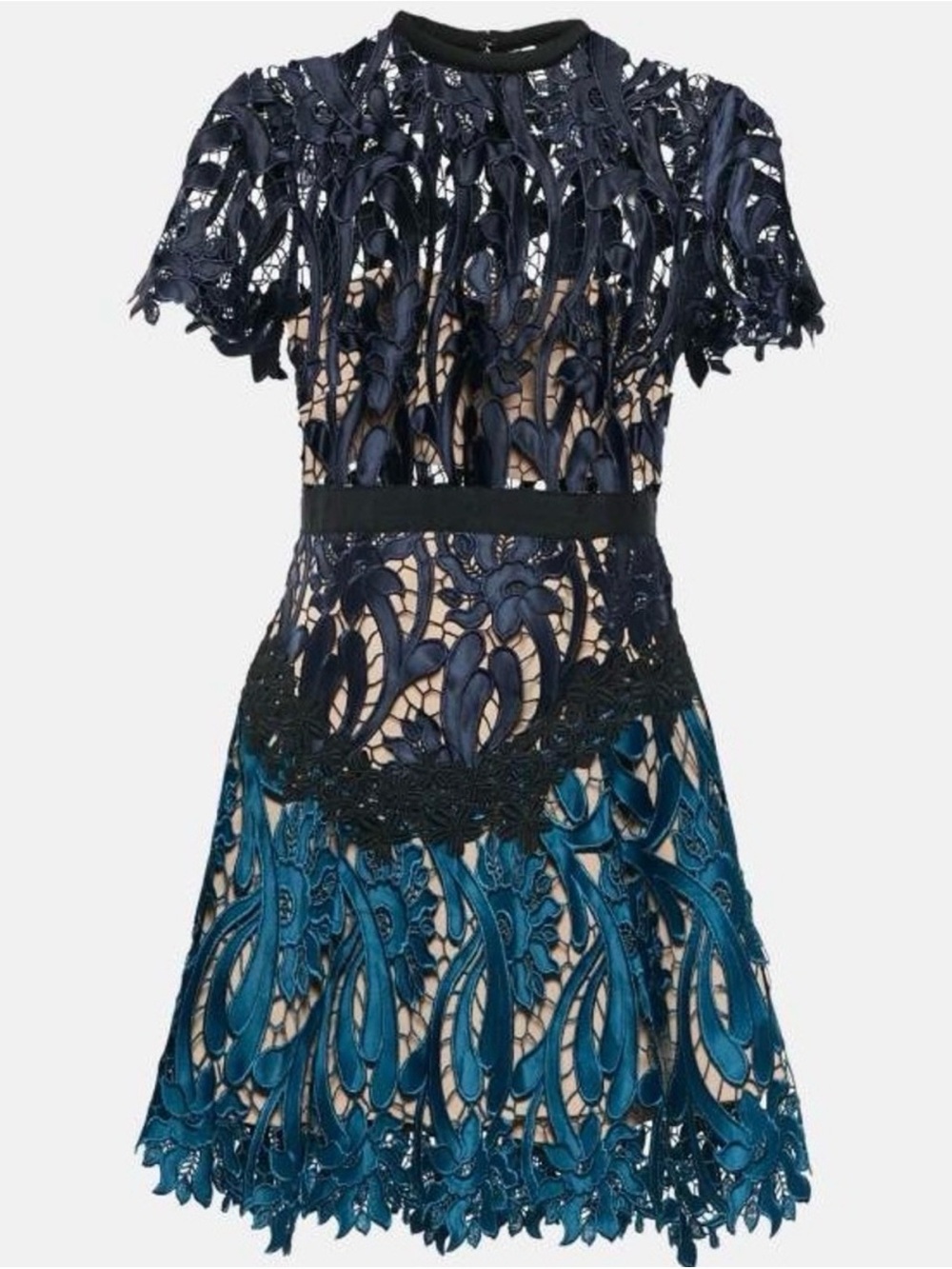 Self-Portrait Prairie Guipure Mini Dress – Navy & Teal size 4